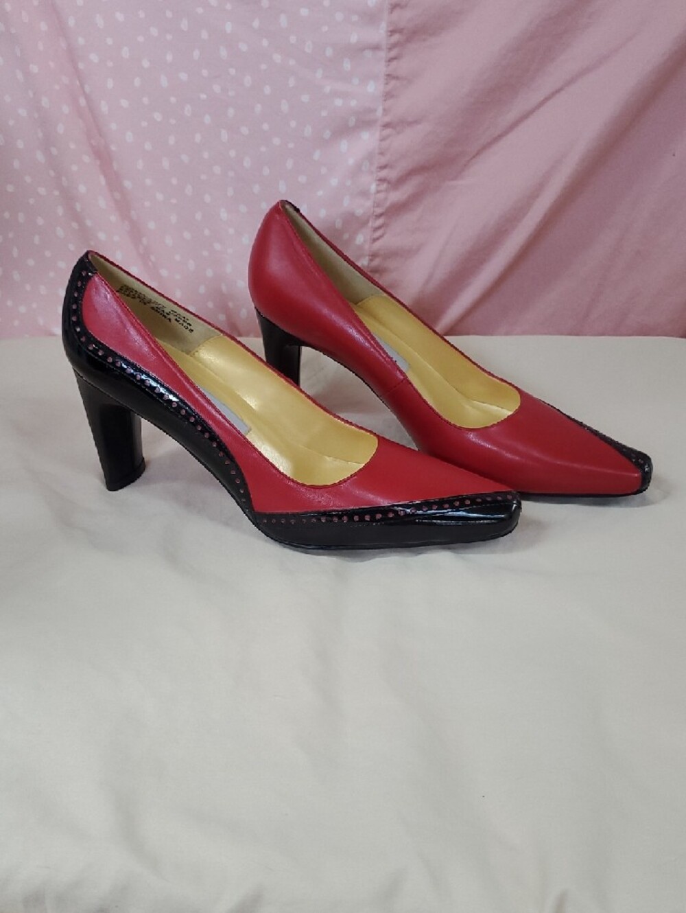 Bellini Red and Black Pointed Toe Pumps with Stud Trim - Picture 7 of 9